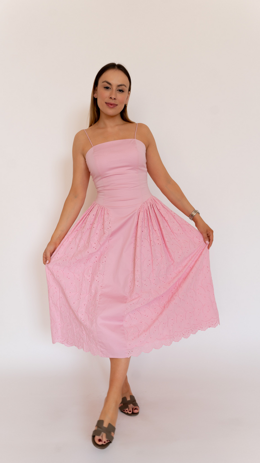 ROSA - Romantic Embroidered Cotton Midi Dress